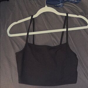 Divided Black Ribbed Crop Top